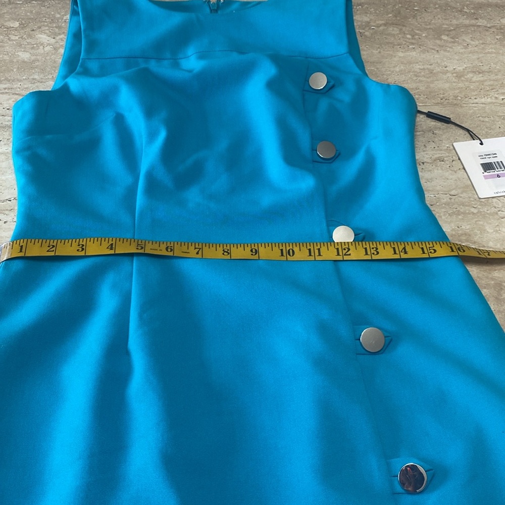 NWT Calvin Klein Elegant Teal Blue Sleeveless Dress, measurements in photos. - Picture 7 of 12